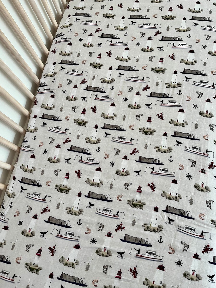 Drap contour pour bassinette en mousseline : Maritimes (beige)