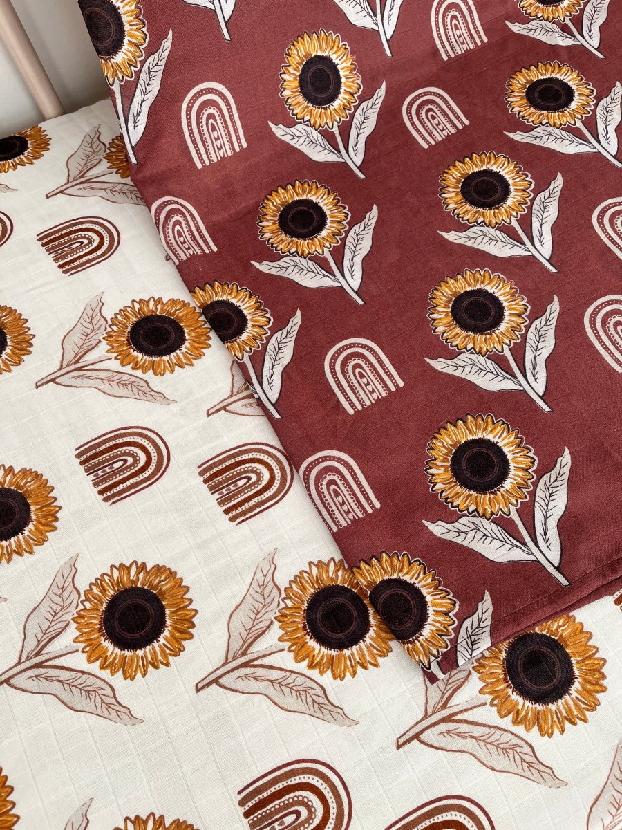 Drap contour pour bassinette en mousseline : Tournesols BOHO (fond crème) – Image 2