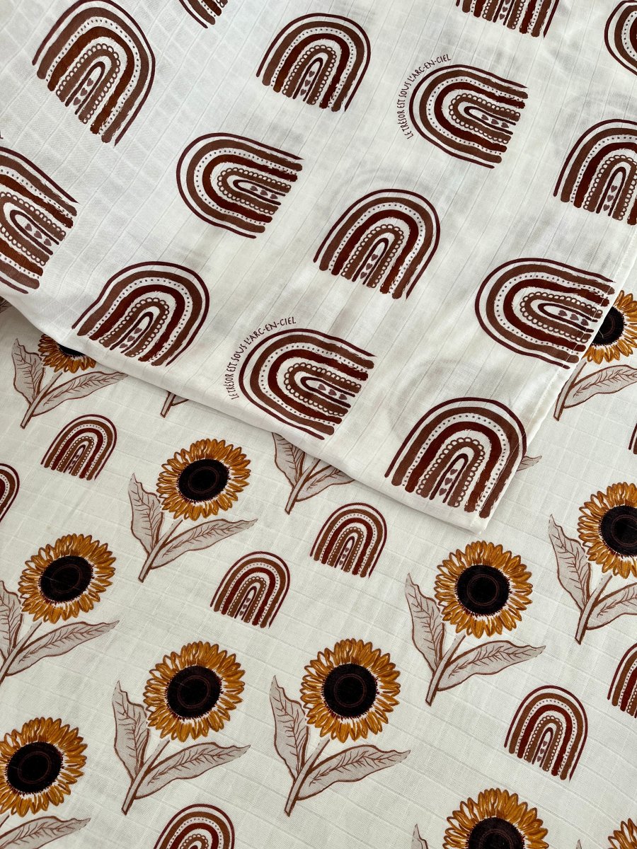 Drap contour pour bassinette en mousseline : Tournesols BOHO (fond crème) – Image 5