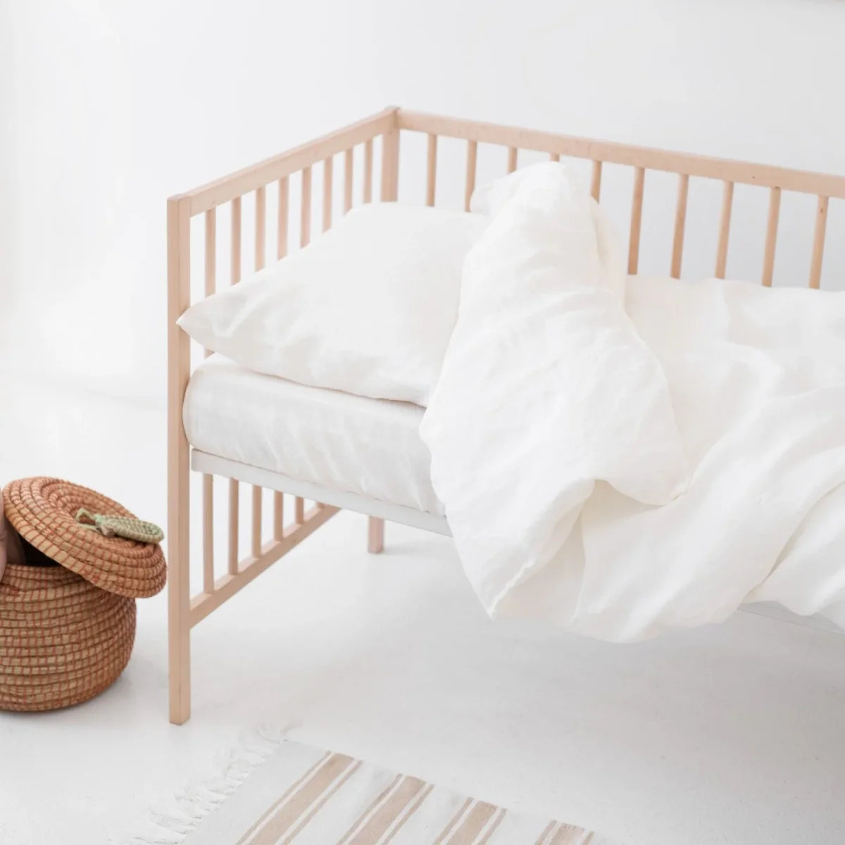 Parure de lit enfant en lin lavé – Blanc – Image 5