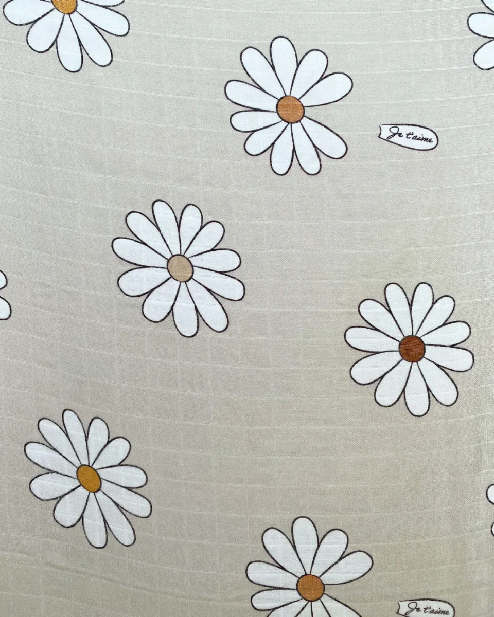 Drap contour pour bassinette en mousseline : Marguerites BOHO (fond crème) – Image 2